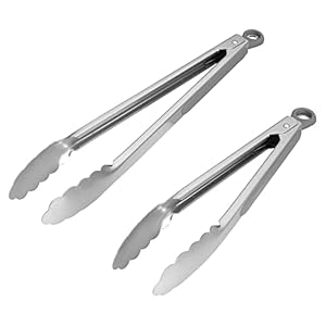 Premium Stainless Steel Kitchen Tongs, 9-Inch & 12-Inch BBQ Grilling Cooking Locking Food Tongs with Ergonomic Handle, Grey