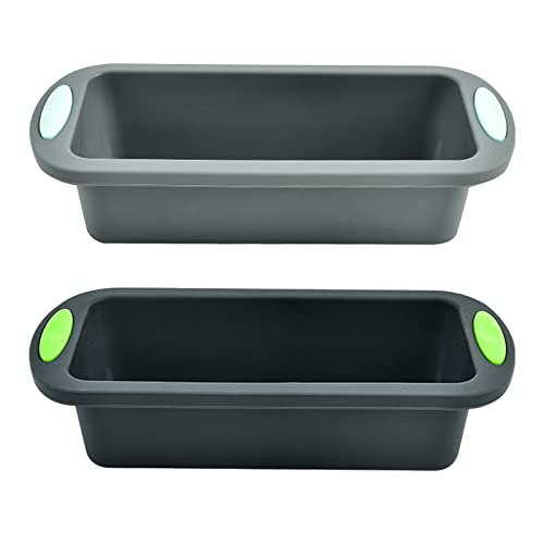 BesoAbrazo Silicone Loaf Pan for Baking Homemade Bread, Meatloaf, Cake, Non-Stick Reusable Rectangle Silicone Molds with Easy Grab Handles, Set of 2 (Grey & Dark Grey)