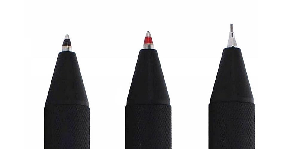 rOtring 600 penne e portamine multicolore 3 in 1 | Fusto nero | Penna a sfera (inchiostro nero e rosso) + matita da 0,5 mm | Confezione regalo + quaderno a spirale A5 + sacchetto di velluto