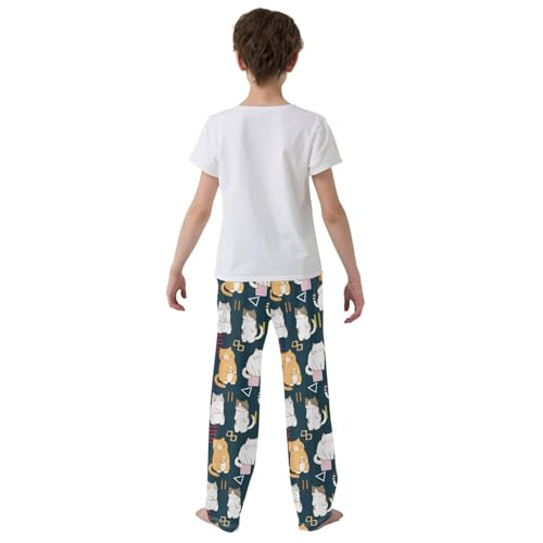 Cartoon Cats Dark Blue Boys Pants for Kids Jogger Pants with Pockets S-XL3