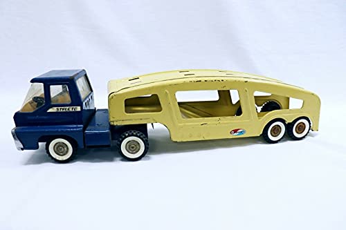 VINTAGE 1960s Yellow/Blue Structo Turbine Truck + Car Hauler Carrier Trailer