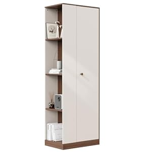 JFOSUP Modern Wardrobe, Bedroom Armoires with Spacious and Versatile Efficient Storage, Walnut Colored Floor Storage Cabinet with Hangers, Easy Installation, Dimensions: 16″ D x 24″ W x 71″ H