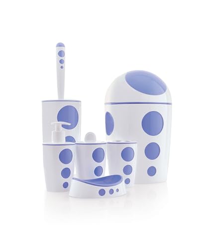 Ensemble de Salle de Bain 6 pièces - Design Moderne avec Motifs circulaires - Comprend Poubelle, Porte-Savon, Distributeur de Savon, gobelet, Brosse WC et...