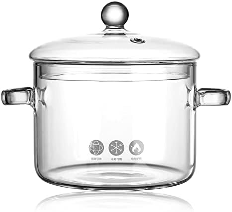 Glass Saucepan with Cover, 64 oz Stovetop Cooking Pot with Lid and Handle Simmer Pot Clear Soup Pot, High Borosilicate Glass Cookware, 22X17CM, B210ZOO0718Z71DJ2