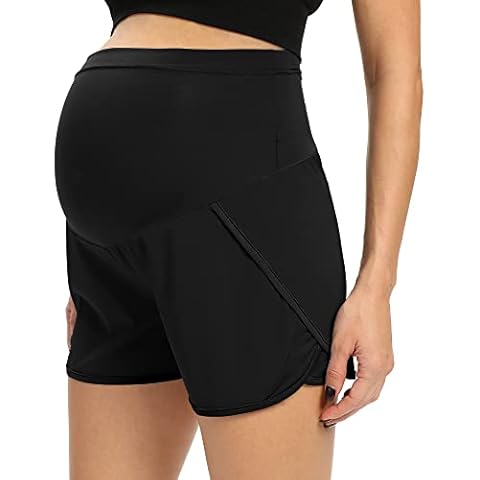 fitglam Women's Maternity Shorts Over The Belly Quick-Dry Pregnancy Athletic Workout Lounge Running Yoga Shorts, Full Black, S Cover