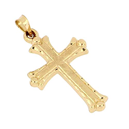 14K Yellow Gold, White Gold, and Rose Gold Various Sizes Florentine Budded Texture Cross Religious Pendant Charm Necklaces Polished Fine Jewelry Gifts for Women and Men4