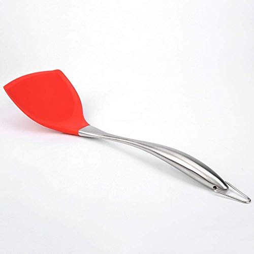 Image of Kitchen Heat Resistant Silicone Spatula Set (Pack of 2) Multipurpose Solid and Slotted Spatulas - Nylon Utensils with Nonstick, 304(18 /10) Stainless Steel Durable Handle (Red)