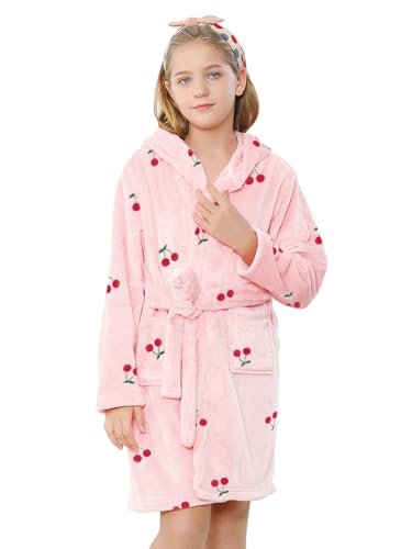Image of Umeyda Girls Fleece Hooded Robes, Warm Printed Bath Robe for Kids Soft Fuzzy Bathrobe for Gifts