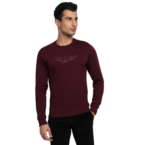 Image of Park Avenue Men Slim Fit Solid Pattern Cotton Polyester Blend Round Neck Full Sleeve Casual Sweatshirt