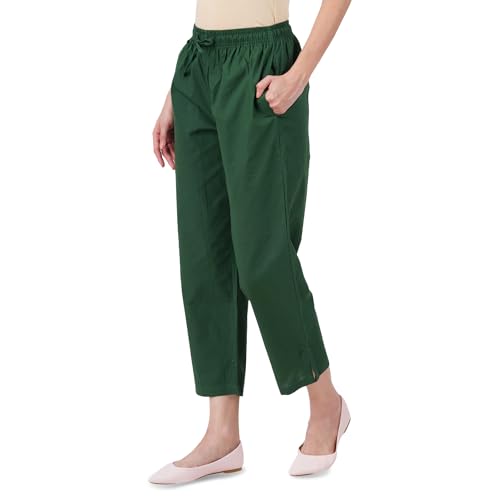 Image of Happy Bunny Parallel Pants for Women 100% Cotton Ankle Length Trousers Regular Fit with Elastic Drawstring Stylish & Pockets Casual Formal Wear for Office & Home