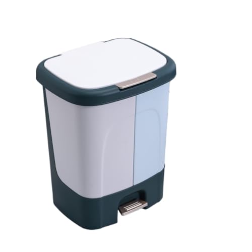 EZweekend 分別ゴミ箱2分別ペダル式密閉型ゴミ箱キッチン用蓋付きダストボックス押し開け式防臭防湿生ごみ対応カラー蓋付きスリム設計大容量省スペース台所用ごみ箱おしゃれ家庭用ごみ収集ボックス (アッシュブルーツートンカラー【フットプレス片開きカバー】,