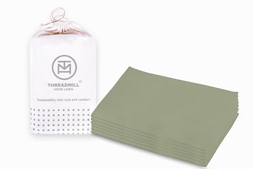 Threadmill Sage Green Cloth Napkins Set of 6 Cotton | Resuable 20 x 20 inch Napkins Cloth Washable, Dinner Napkins Perfect for Wedding, Parties, Cocktails, Fall, Thanksgiving, Christmas