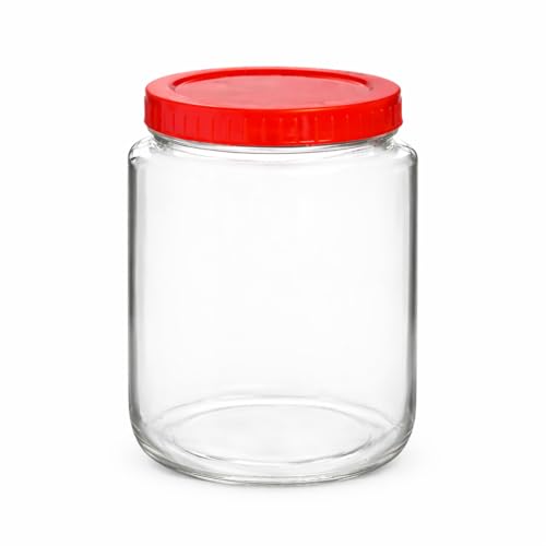 Image of 1000ml Glass Storage Jar with Airtight Red Lid, 1KG Kitchen Container for Rice, Pulses, Dry Fruits, Transparent Thick Glass Pantry Organizer