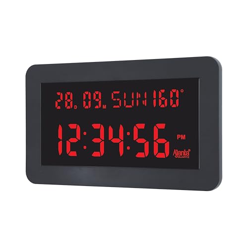 Image of Ajanta Digital Wall Clock DC-157 Red | Large 14 Inch Backlit Display | Modern Clock with Temperature, 12 /24 Hour Mode | Wall Mount