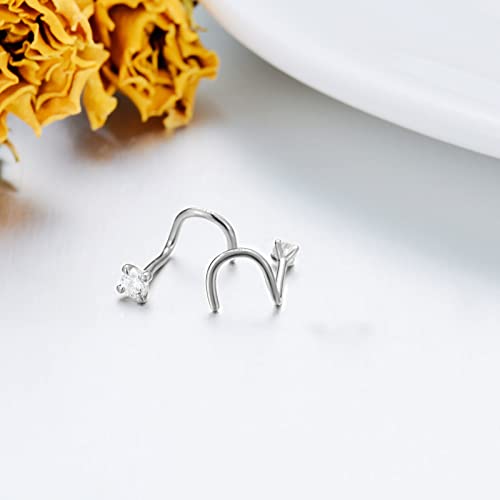 Ctieip 14K White Gold Plated Diamond Nose Stud For Women 20 Guage 0.03 Carat 2Mm Diamond Twist Screw Nose Ring Piercing Jewelry #TOP2