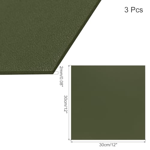 Image of ABS Plastic Sheet 12 x 12 Inch,Flexible Plastic Sheets 1 /12 Inch Thick Thermoplastic Sheet with Leather Texture Army Green for DIY Crafts Decors 3Pcs