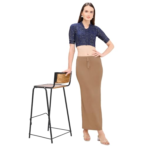 Image of DESI GIRL Satin Shimmer Stretchable Saree Shapewear Petticoat with Drawstring for Women | Mermaid fit Saree Petticoat with Side Slit for Easy Movement | Saree Shaper | Long inskirt