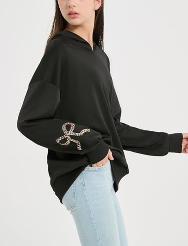 EXARUS Girls Bow Graphic Hoodies Oversized/Cropped Hoodie Teen Pullover Long Sleeve Hooded Sweatshirt Casual Preppy Cute - Image 5