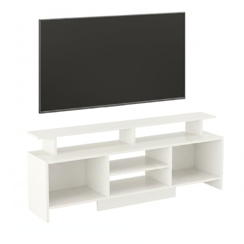 Image of FURNEASER Kashvi Floor Standing TV Unit for Living Room | Modern Engineered Wood TV Cabinet with Open Storage Shelves | Entertainment Center for Upto 55 Inch TV