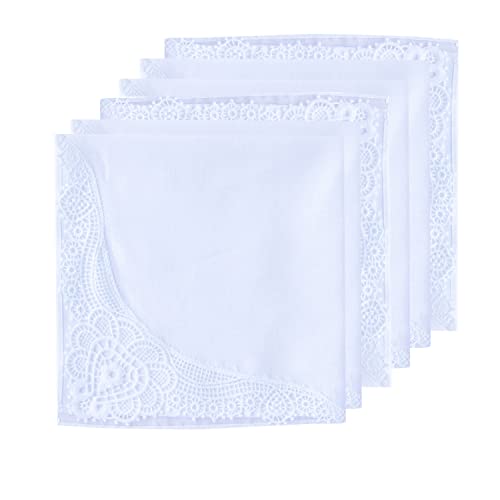 COCOUSM Womens Crohet Lace Handkerchiefs Pure White Cotton Ladies Hankies for Wedding Party 3Pieces