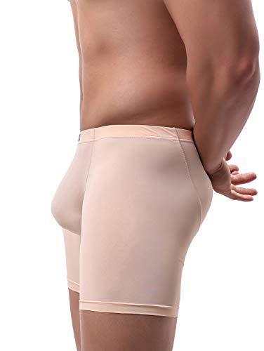 Ikingsky Men's Long Leg Boxer Briefs Seamless Front Breathable Trunks Silky No Ride Up Underwear Stretch Men Underpanties (Medium, Nude-3 Pack) #TOP1