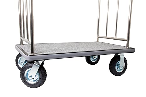 Value Valet Hotel Luggage Cart – for Commercial Use, Condos, Resorts – Stainless Steel Bellman Trolley Cart w/ 6” Air Filled Tires & Gray Carpet, 800 lb Load Capacity3