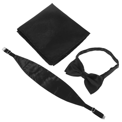 Set de pajarita, fajín y pañuelo negro para hombre