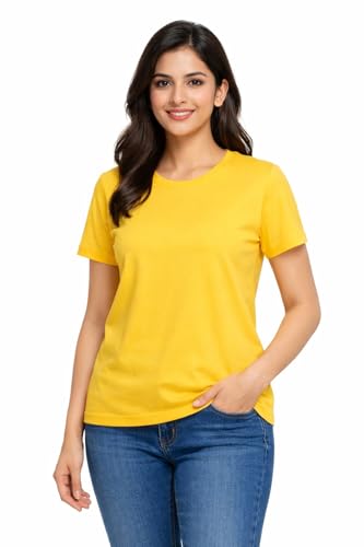 Image of Hangout Hub HH95 Tshirt for Womens | Regular Fit | Super Combed Cotton Women T-Shirt | Solid Plain Tees | Round Neck T Shirt | Half | Pack of 2 | 3 | 4 | 5 | 6