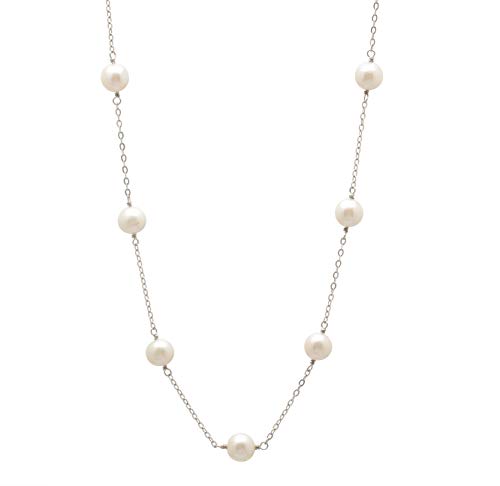 Tin Cup Sterling Silver Chain Handpicked AA Quality 7-8mm White Freshwater Cultured Pearl Station Necklace 18
