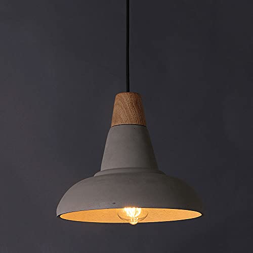 Lampe à suspension en ciment et bois pour intérieur chaleureux