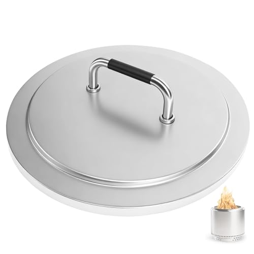 FIRXZYMZ Fire Pit Lid for Solo Stove Bonfire 19.5 304 Stainless Steel Cover with Heat-Resistant Handle Round Fire Pit Lid for Outdoor Camping Backyard Bonfire Accessories