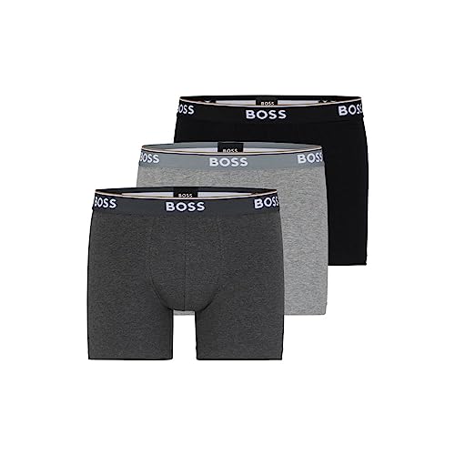 BOSS Herren Power Boxershorts mit Auffälligem Logo, 3er-Pack Retroshorts, Grau/Anthrazit/Schwarz, Large