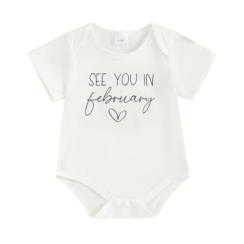 woshilaocai Baby Announcement Bodysuit Pregnancy Reveal for Family (See You in February-White,0-3 Months)