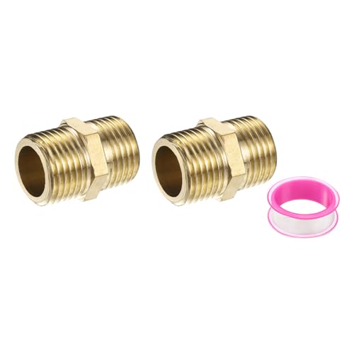 PATIKIL Conector De Latón Para Tuberías, 2 Piezas 1/2' BSP Macho x 1/2' BSP Macho Adaptador De Rosca Hexagonal Para Tuberías Para Conversión De Sistemas De Gas Agua Y Refrigeración