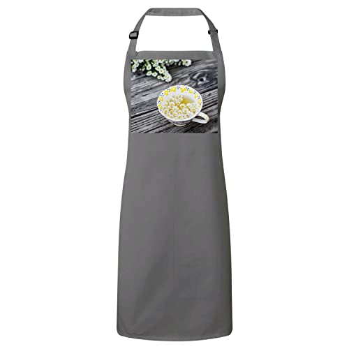 Tablier cuisine gris au design raffiné de fleurs de marguerite