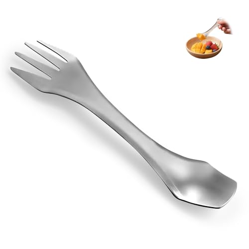 Ztolbriy Spork Titane 3 en 1 Fourchette Cuillère Couteau Léger Ustensile de Camping Multifonction Réutilisable Incassable pour Randonnée Voyage Plein Air