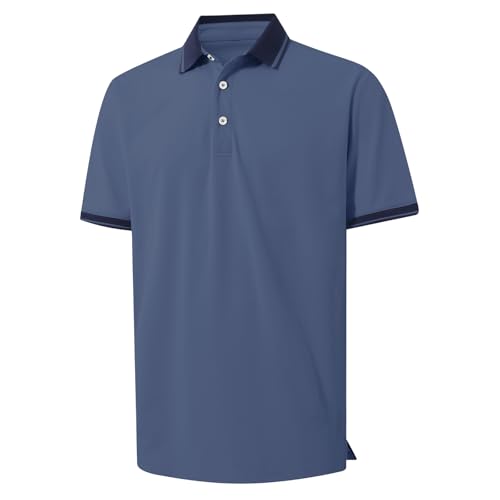 Camisetas Polo para Hombre de Golf, Manga Corta con Cuello y Puños en Contraste, Tela Secado Rápido y Estiramiento, Estilo Casual miniatura 1