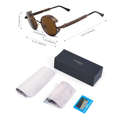 Image of RONSOU Steampunk Style Round Vintage Polarized Sunglasses Retro Eyewear UV400 Protection Matel Frame