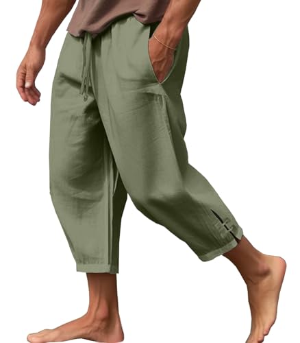 Joligiao Pantalones Lino Hombre Verano Pantalones Largos Casual con Cordón Ajustable y Bolsillos Laterales Pantalón Lino Algodon Largo Pantalón Anchos Hombre de Verano Jogger para Playa Chandal Yoga