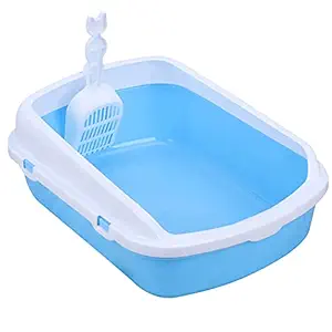 Lnrueg Cat Litter Box Rectangle Washable Plastic Lightweight Splashproof Reusable Pet Litter Pan with Pet Scoop Sand