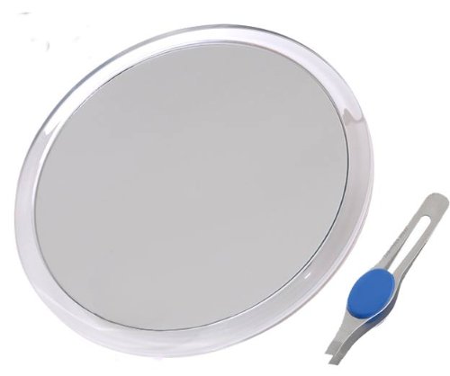 DB Tech Large 8-Inch Suction Cup 10x Magnifying Mirror with Precision Tweezers w/Rubberized