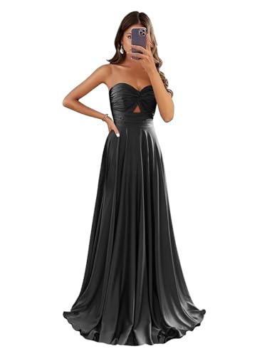 Lindo Novia Satin Bridesmaid Dresses for Wedding Strapless Keyhole Prom Dresses 2025 for Women Formal Evening Party Gowns