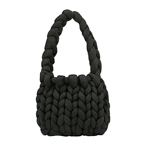 rockible de bolsas de mão tricotadas para uso doméstico em malha macia e respirável volumosas para fazer à mão, PRETO
