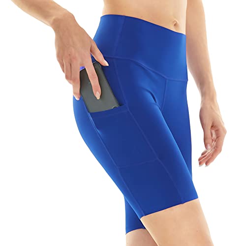 apollo walker Damen Hohe Taille Yoga Shorts Bauchweg Workout Shorts mit Taschen Kompression Biker Running Leggings - Blau - Klein Cover