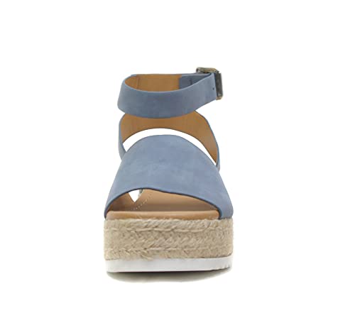 Image of Soda Topic Open Toe Buckle Ankle Strap Espadrilles Flatform Wedge Casual Sandal