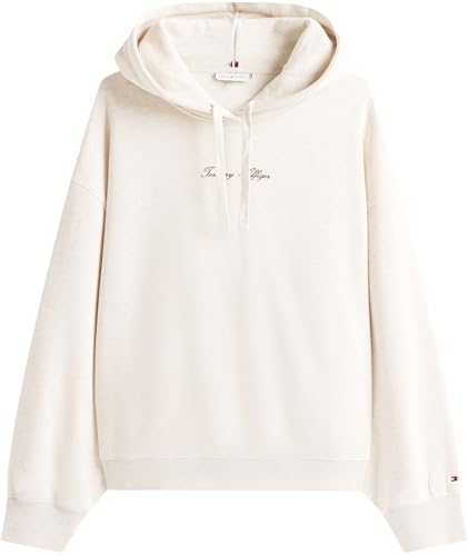 Tommy Hilfiger Damen Hoodie Classic Script Fleece mit Kapuze, Elfenbein (Heather Oatmilk), M