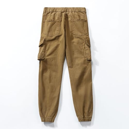 Kids Boys Cargo Pants with Pockets, Drawstring Waist, Elastic Leg Opening, Earthy Yellow, Army Green, 6-142