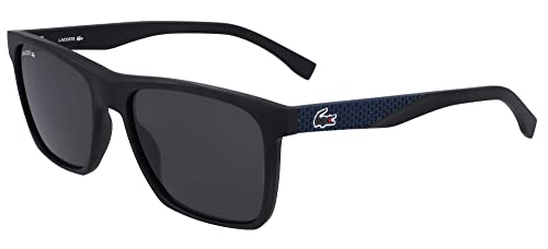 Lacoste Men's L900s Rectangular Sunglasses, Black Matte/Grey Solid, 56 mm