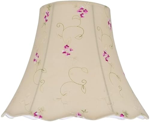 Image of Aspen Creative 34009A Transitional Bell Shape Spider Construction Lamp Shade in Apricot with Floral Embroidered Pattern and Scalloped Edge, 12 inch wide (6 inch x 12 inch x 9 1 /2 inch)