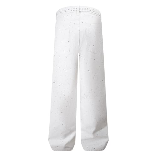 Men's Crystal Denim Loose Straight Jeans with Belt2